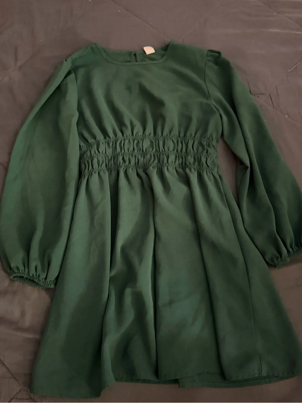 SHEIN Dark Green Long Sleeve Smocked Waist Dress